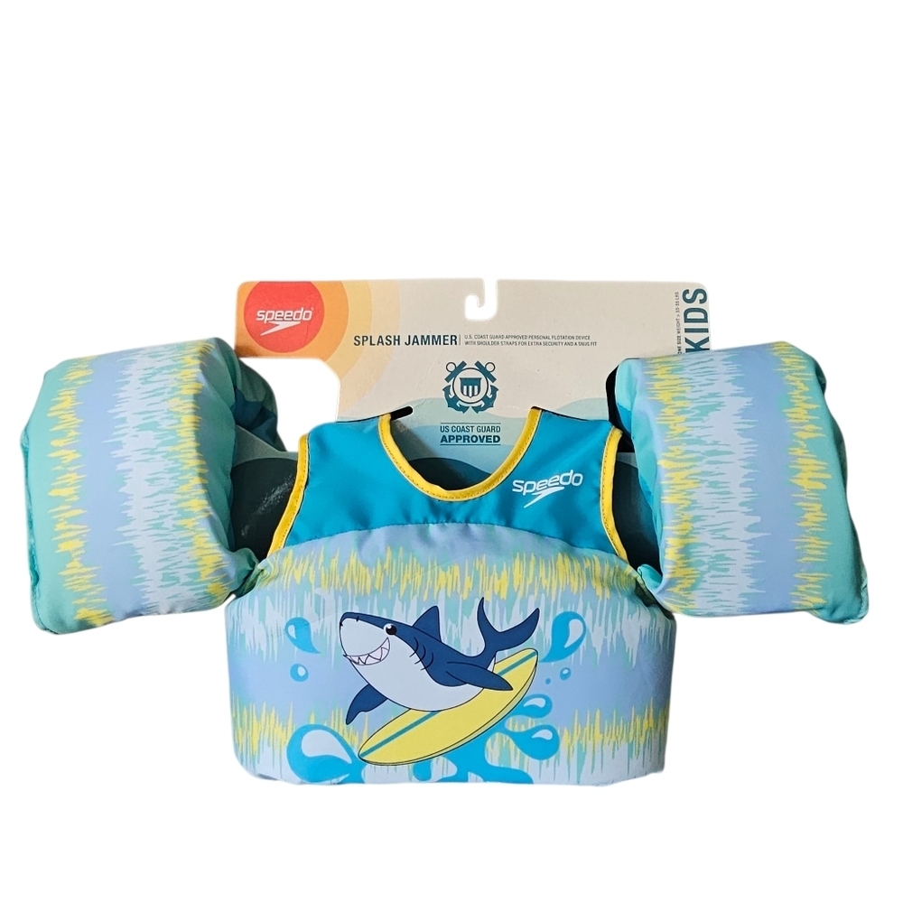 Speedo Kids Swim Vest - Aqua and Yellow shark 33-55lbs toddler